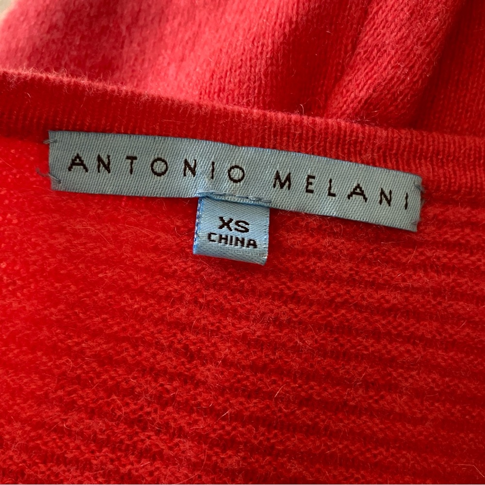 Striking Melon Orange Cashmere V-Neck Sweater, Women’s XS.